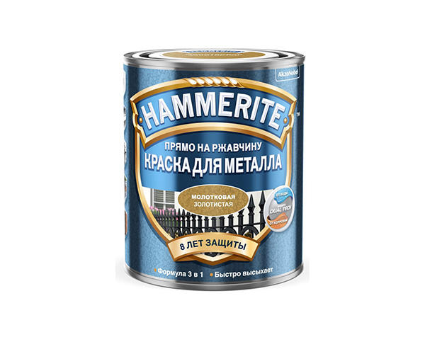 Краска алкидная для металлических поверхностей Hammerite молотковая золотистая (0,75л)