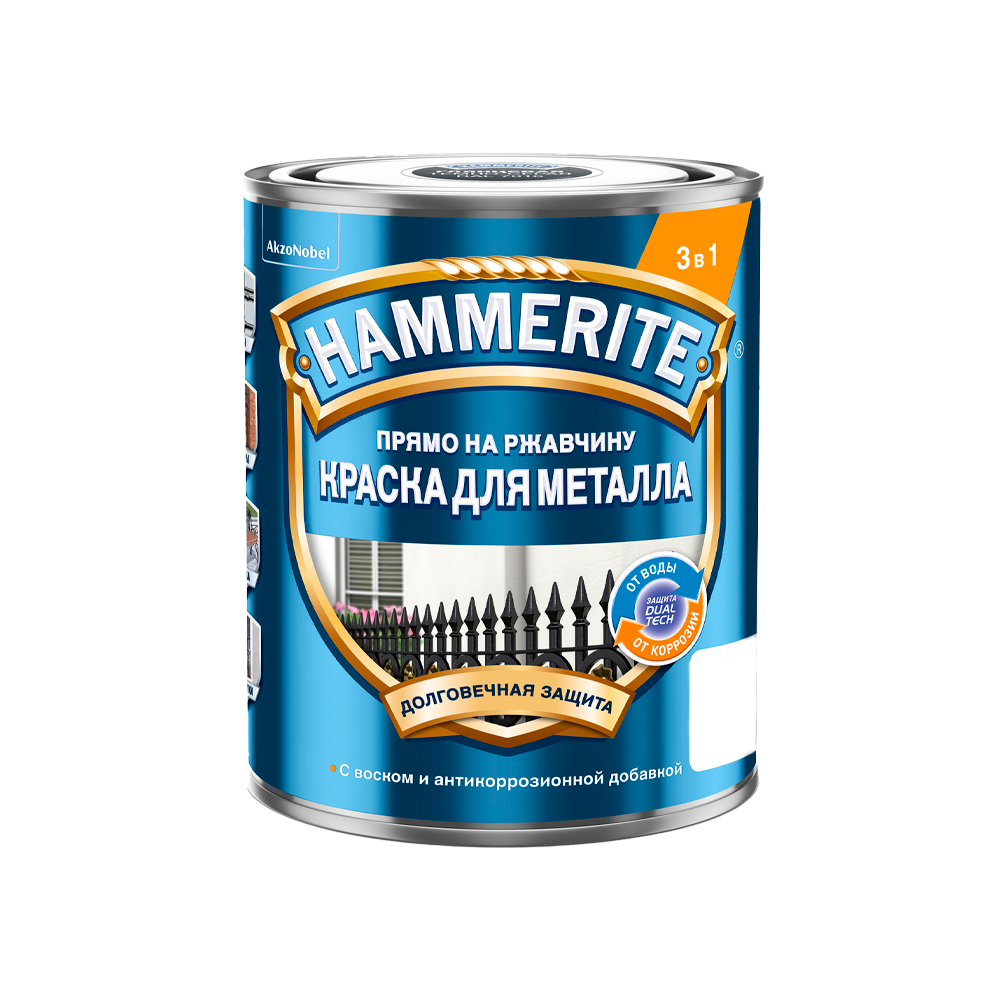 Краска алкидная для металлических поверхностей Hammerite гладкая глянцевая белая RAL 9003 (0,75л)