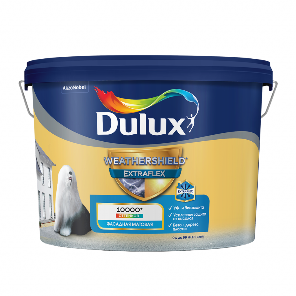 Краска Dulux Weathershield Extraflex Фасадная Суперэластичная матовая база BW (9л)