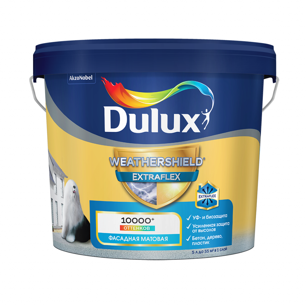 Краска Dulux Weathershield Extraflex Фасадная Суперэластичная матовая база BW (5л)