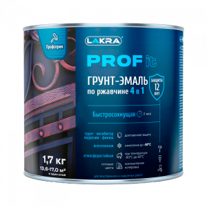 Грунт-эмаль по ржавчине 4в1 быстросохнущая Лакра PROF IT Черный, RAL9005 1,7 кг